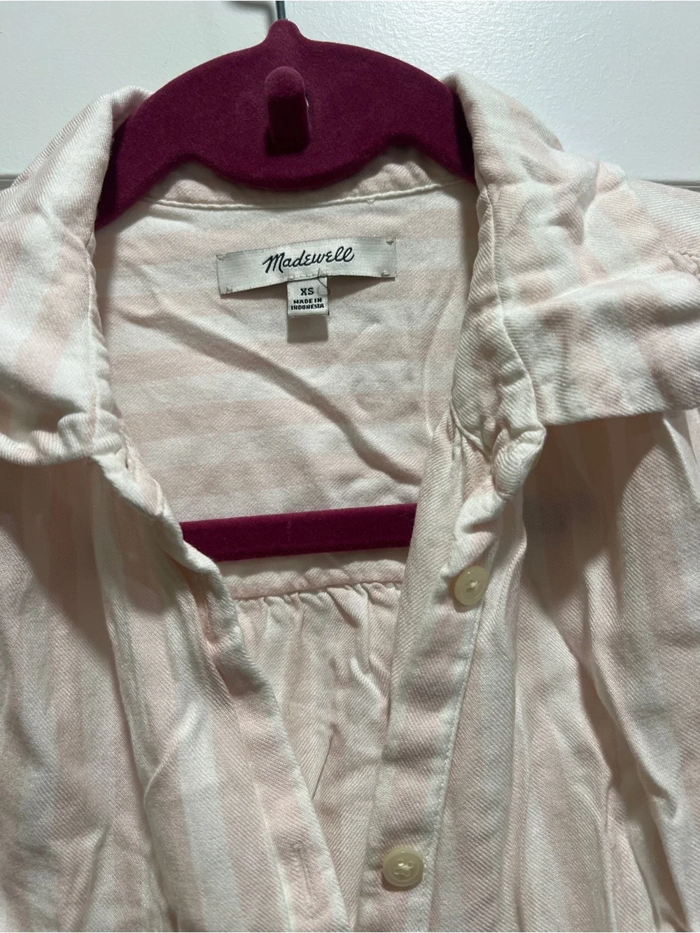 Madewell Pale Pink Button-Front Cap Sleeve Shirt